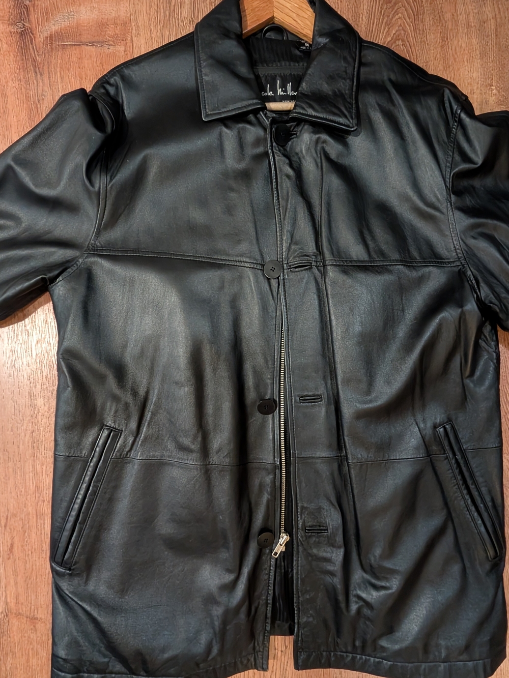 Nicole Miller Black Leather Jacket/Short Trench
